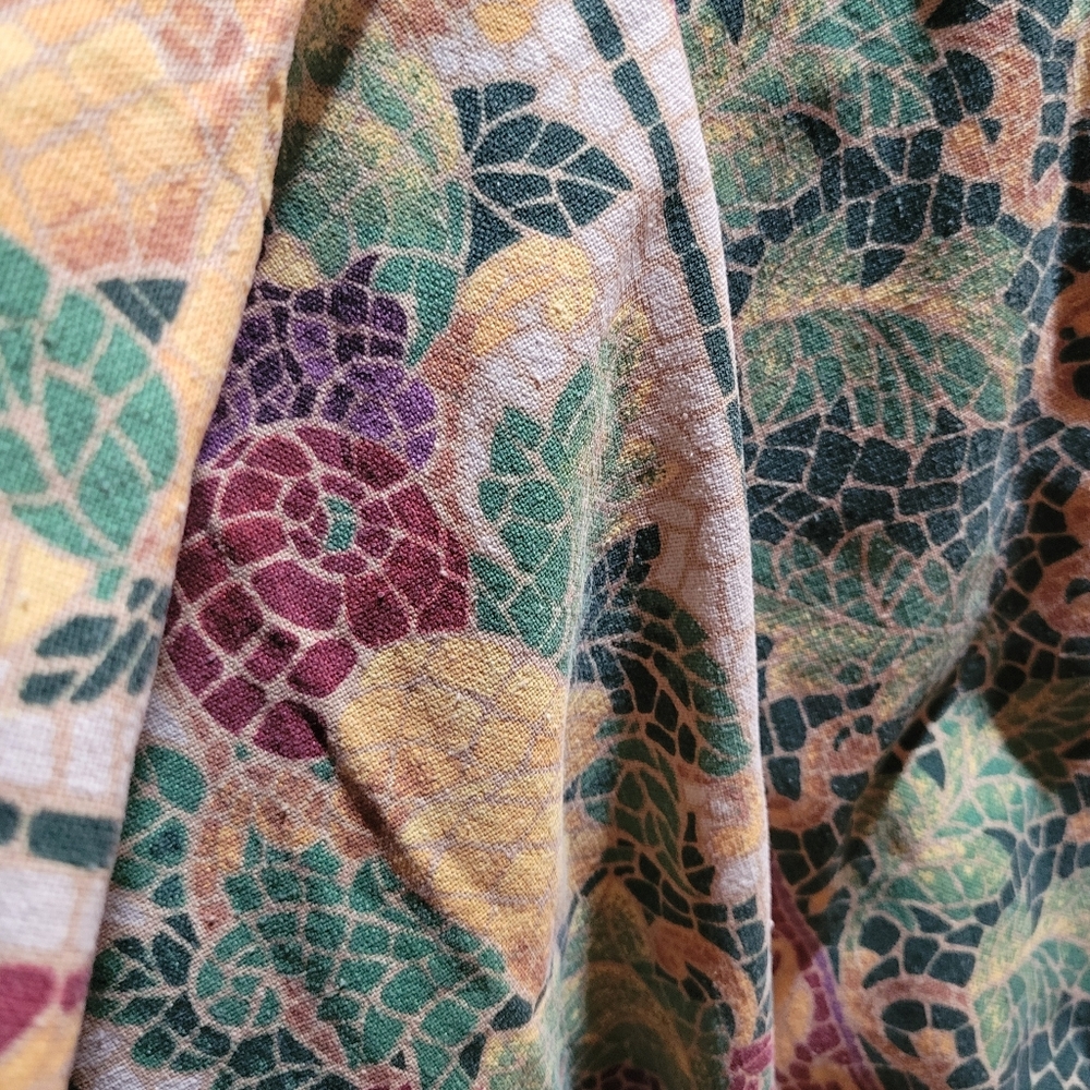 Vintage TerriSol Hand Blocked Printed Linen Large Table Cloth  Made In Brazil